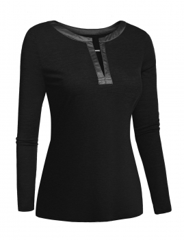 

Black Women Notch Collar Long Sleeve Satin Cloth Patchwork Casual T-Shirts, Multicolor