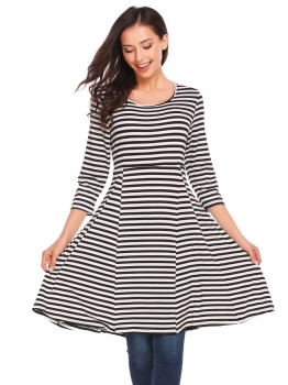 

Black 3"4 Sleeve Neck Striped Tunic Long T-Shirt, Multicolor