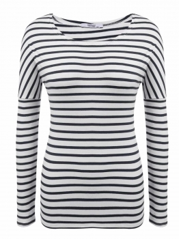 

White black Striped Plus Size Cotton O-Neck Long Sleeve Tops, Multicolor