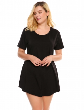 

Black Plus Size Hollow Back Short Sleeve Solid Loose Fit Tunics, Multicolor