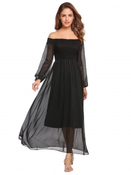 

Black Off the Shoulder Lantern Sleeve Patchwork Pleated Dress, Multicolor