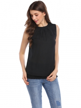 

Black Open Back Shirring Hem Sleeveless Chiffon Blouse, Multicolor