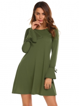 

Army green Round Neck Flare Sleeve Solid Loose Fit Tunic Dress, Multicolor