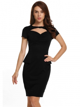 

Black Short Sleeve Cut Out Front Peplum Pencil Dress, Multicolor