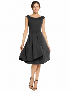 

Black Sleeveless Split Cascading Ruffles Fit and Flare Dress, Multicolor