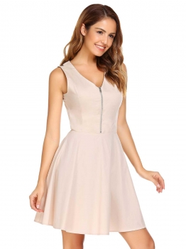 

Nude V-Neck Sleeveless Solid A-Line Dress, Multicolor