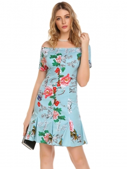 

Light blue Off Shoulder Short Sleeve Mermaid Dress, Multicolor