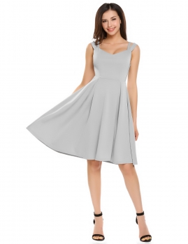

Grey Cut Out Shoulder Slim Solid A-Line Dress, Multicolor