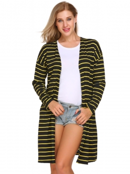 

Black Long Sleeve Striped Open Front Jacket, Multicolor