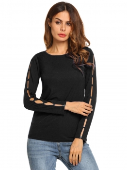 

Black Long Cut-off Sleeve Basic Slim Solid Casual Tops, Multicolor