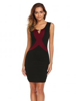 

Black Sleeveless Patchwork Neck Optical Cocktail Pencil Dress, Multicolor