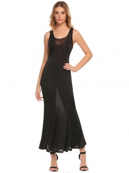 

Black Scoop Neck Sleeveless Mesh Patchwork Sexy Dress, Multicolor
