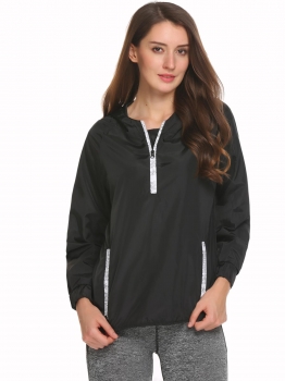 

Black Hooded Raglan Long Sleeve Zipper Up Loose Hoodies, Multicolor