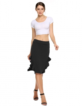 

Black High Waist Solid Ruffles Split Hem Pencil Skirt, Multicolor
