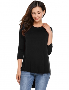 

Black 3"4 Sleeve O Neck Lace Patchwork Cut Out Back Loose T-Shirt, Multicolor