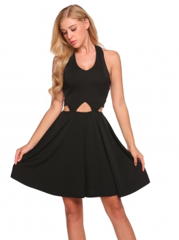 

Black Backless V-Neck Cross Back Mini Dress, Multicolor