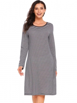 

Black Long Sleeve Striped O Neck Casual Dress, Multicolor