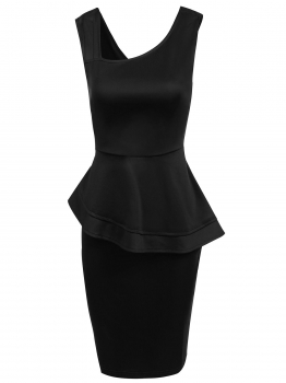 

Black Sleeveless Asymmetric Collar Package Hip Dress, Multicolor