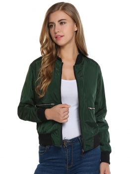 

Army green Long Sleeve Outdoor Front Zipper Bomber Jacket, Multicolor