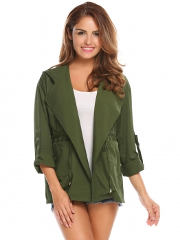 

Army green Women Solid Hooded Lightweight Drawstring Military Anorak Jacket, Multicolor