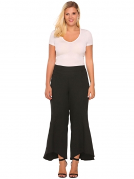 

Black Plus Size High Waist Solid Culottes Flare Pants, Multicolor