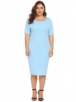 

Light blue Plus Size Slim Fit Short Sleeve Dress, Multicolor