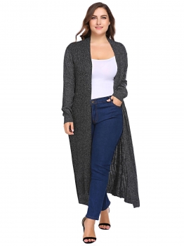 

Dark gray Women Plus Size Casual Long Sleeve Open Front Knitted Cardigan Sweater, Multicolor