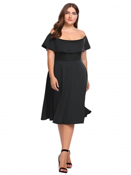 

Black Plus Size Off the Shoulder Ruffled Flared Swing Dress, Multicolor