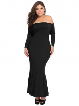 

Black Plus Size Off Shoulder Maxi Mermaid Dress, Multicolor