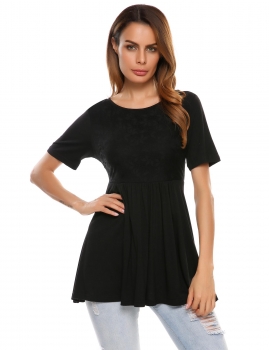 

Black Short Sleeve Crew Neck Ruched Floral Slim Fit Tops, Multicolor