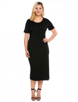 

Black Solid Side Split Casual Dress Plus Size, Multicolor