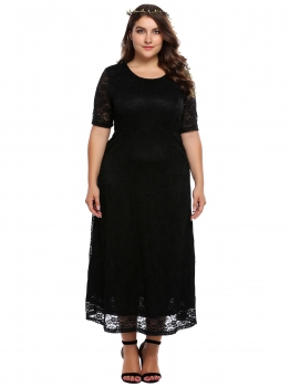 

Black Plus Size Full Lace Maxi Evening Dress, Multicolor