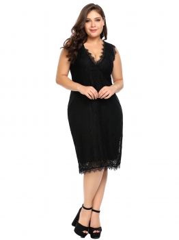 

Black Plus Size Sleeveless Lace Bodycon Dress, Multicolor