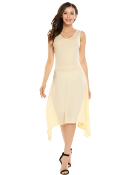 

Light yellow Sleeveless Keyhole Back Asymmetrical Hem Dress, Multicolor