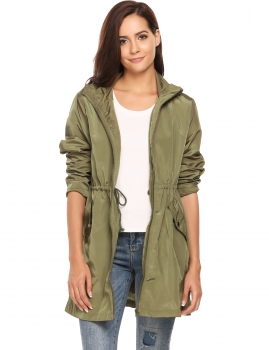 

Army green Zip-Up Drawstring Hooded Raincoat Waterproof Windproof Coats, Multicolor