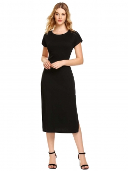 

Black Backless Short Sleeve Patchwork Bow Tie Dress, Multicolor