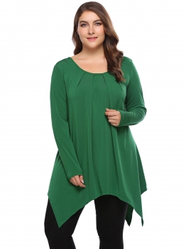 

Army green Solid Plus Size Loose Asymmetric V-Neck Long Sleeve Tops, Multicolor