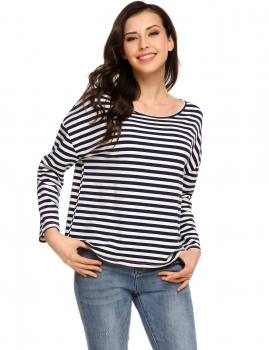 

Dark blue Stripes O-Neck Long Sleeve Loose, Multicolor