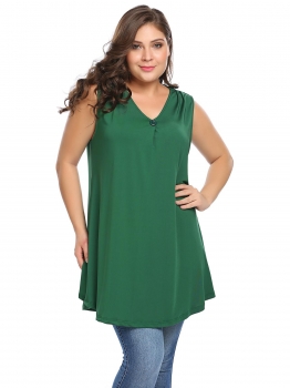 

Army green Plus Size V-Neck Sleeveless Solid Long Tank Top, Multicolor