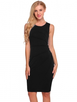 

Black Sleeveless Solid Ruched Bodycon Dress, Multicolor