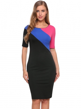 

Black Short Sleeve Contrast Color Bodycon Slim Dress, Multicolor