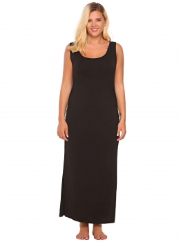 

Black Plus Size Scoop Neck Sleeveless Solid Side Slit Maxi Dress, Multicolor