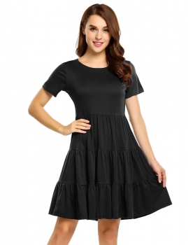 

Black Round Collar Solid Casual A-Line Dress, Multicolor