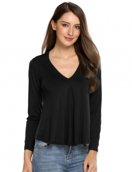 

Black Casual Long Sleeve V Neck Solid Loose Tops, Multicolor