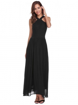 

Black Sleeveless Backless Solid Long Dress, Multicolor