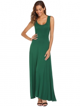

Army green Solid Scoop Neck Sleeveless Side Slit Swing Maxi Dress, Multicolor