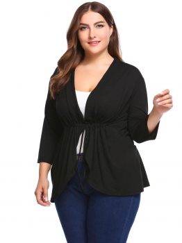 

Black Long Sleeve Solid Waist Drawstring Knit Cardigan, Multicolor