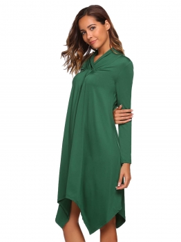 

Green Long Sleeve Solid Loose Asymmetric Hem Dress, Multicolor