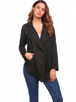 

Black Long Sleeve Front Open Loose Wind Coat, Multicolor