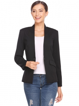 

Black Solid Single Button Padded Shoulders Blazer, Multicolor